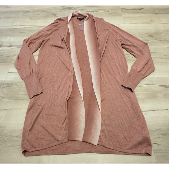 H by Halston Women L Cardigan Draped Long Sleeve Open-Front Mauve Pink New READ - Picture 1 of 8